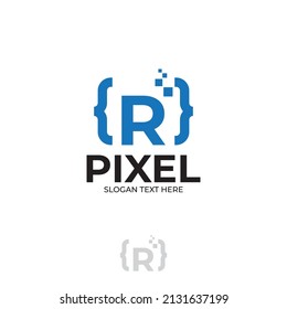 Digital Code Logo With Letter R Design, Coding Illustration With Pixel Illustration Design Concepts