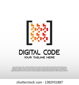 Digital Code Logo With Pixel Concept. Bar Code. Technology Icon -vector