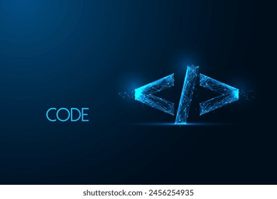 Digital coding concept on dark blue background. Innovation, technology, computer programming futuristic concept in glowing polygonal style on dark blue background. Abstract design vector illustration.