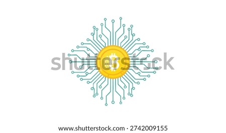 Digital coin with circuit lines representing decentralized finance concept.
