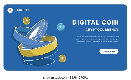 Digital coin cryptocurrency  banner template