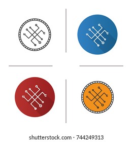 Digital coin icon. Flat design, linear and color styles. Safe payment. Cryptocurrency. Isolated vector illustrations
