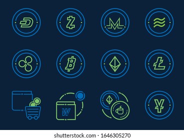 digital coin and wallet icon set vector illustration