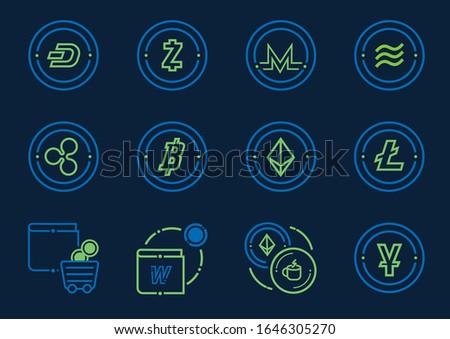 digital coin and wallet icon set vector illustration