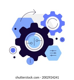 Moneda digital. Ruedas en movimiento. Proceso de trabajo. Preferencias. Concepto de alta tecnología. Ilustración plana. Archivo vector.