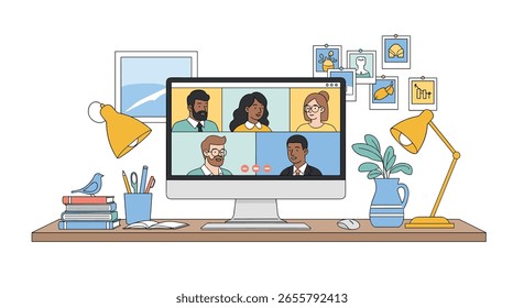 Video Colaboración digital a través de la conferencia que conecta a las personas virtualmente a través de distancias