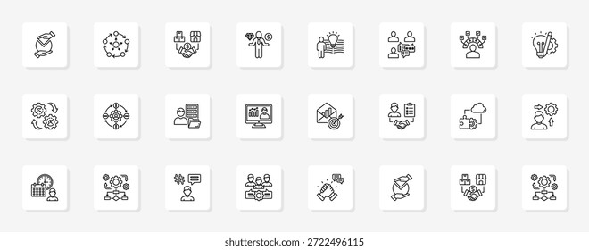 Conjunto cohesivo de iconos vectoriales minimalistas que representan ideas clave con claridad visual