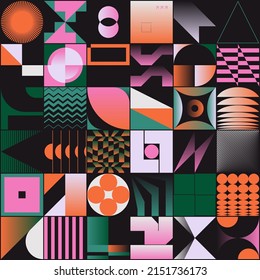 Digital collage graphics pattern made with vector abstract forms and generative geometric shapes, useful for web background, poster art design, magazine front page, hi-tech print, cover artwork.