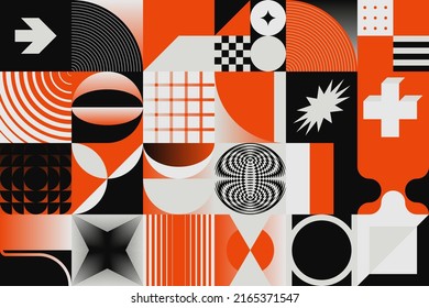 Digital collage graphics pattern made with vector abstract forms and generative geometric shapes, useful for web background, poster art design, magazine front page, hi-tech print, cover artwork.