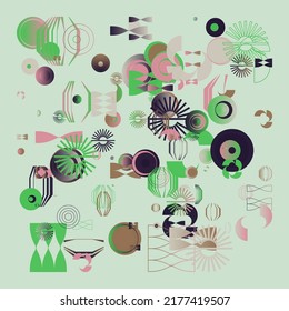 Digital collage graphics pattern made with vector abstract forms and generative geometric shapes, useful for web background, poster art design, magazine front page, hi-tech print, cover artwork.