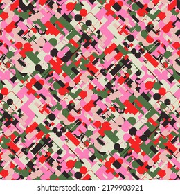 Digital collage graphics pattern made with vector abstract forms and generative geometric shapes, useful for web background, poster art design, magazine front page, hi-tech print, cover artwork.