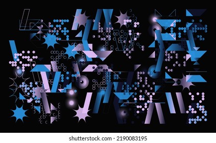 Digital collage graphics pattern made with vector abstract forms and generative geometric shapes, useful for web background, poster art design, magazine front page, hi-tech print, cover artwork.