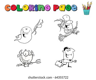 Digital Collage Of Halloween Character Coloring Page Outlines-1