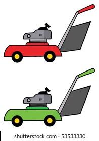 Digital Collage Of Red And Green Lawn Mowers