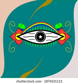 Digital collage in the shape of eyes combined with floral and animal motifs