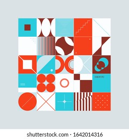 Digital collage of vector abstract technological elements made with bright colored geometric shapes, useful for web background, poster art design, magazine front page, hi-tech print, cover artwork.
