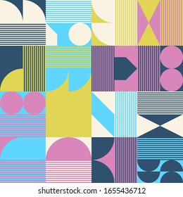 Digital collage of vector abstract technological elements made with bright colored geometric shapes, useful for web background, poster art design, magazine front page, hi-tech print, cover artwork.
