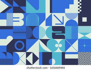 Digital collage of vector abstract technological elements made with bright colored geometric shapes, useful for web background, poster art design, magazine front page, hi-tech print, cover artwork.