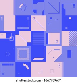 Digital collage of vector abstract technological elements made with bright colored geometric shapes, useful for web background, poster art design, magazine front page, hi-tech print, cover artwork.