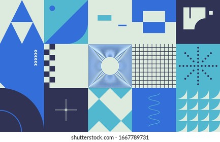 Digital collage of vector abstract technological elements made with bright colored geometric shapes, useful for web background, poster art design, magazine front page, hi-tech print, cover artwork.