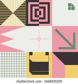 Digital collage of vector abstract technological elements made with bright colored geometric shapes, useful for web background, poster art design, magazine front page, hi-tech print, cover artwork.