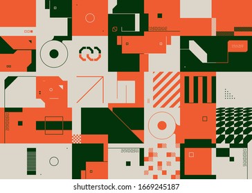 Digital collage of vector abstract technological elements with high-tech lines and geometric shapes, useful for web background, poster art design, magazine front page, hitech print, cover artwork.
