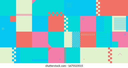 Digital collage of vector abstract technological elements made with bright colored geometric shapes, useful for web background, poster art design, magazine front page, hi-tech print, cover artwork.