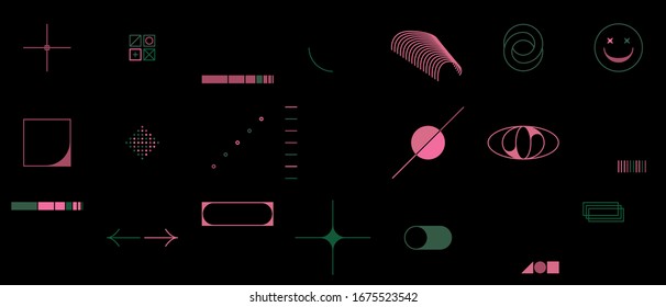 Digital collage of vector abstract technological elements made with bright colored geometric shapes, useful for web background, poster art design, magazine front page, hi-tech print, cover artwork.