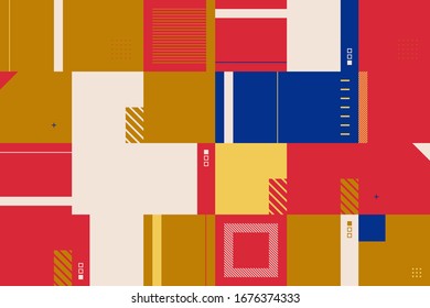 Digital collage of vector abstract technological elements made with bright colored geometric shapes, useful for web background, poster art design, magazine front page, hi-tech print, cover artwork.