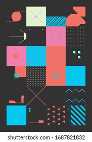 Digital collage of vector abstract technological elements with high-tech lines and geometric shapes, useful for web background, poster art design, magazine front page, hitech print, cover artwork