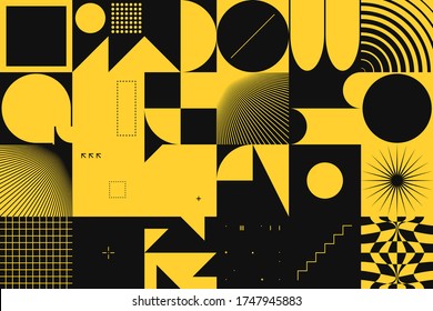 Digital collage of vector abstract technological elements made with bright colored geometric shapes, useful for web background, poster art design, magazine front page, hi-tech print, cover artwork.