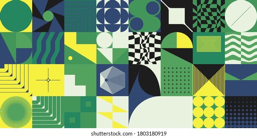 Digital collage of vector abstract technological elements made with bright colored geometric shapes, useful for web background, poster art design, magazine front page, hi-tech print, cover artwork.