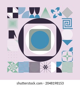 Digital collage of vector abstract technological elements made with bright colored geometric shapes, useful for web background, poster art design, magazine front page, hi-tech print, cover artwork.