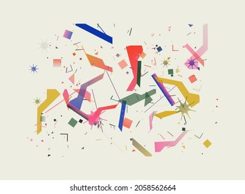 Digital collage of vector abstract technological elements with high-tech lines and geometric shapes, useful for web background, poster art design, magazine front page, hitech print, cover artwork.