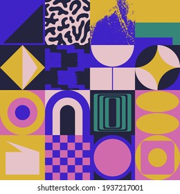 Digital collage vector artwork with abstract deconstructed shapes and cutout graphics elements, great for various backgrounds, poster art, textile design, decorative prints, invitation letters, etc.