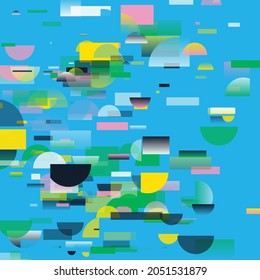 Digital collage vector artwork with abstract deconstructed shapes and cutout graphics elements, great for various backgrounds, poster art, textile design, decorative prints, invitation letters, etc.