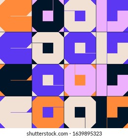 Digital collage vector artwork of Cool words made with bright neon colored geometric shapes. 