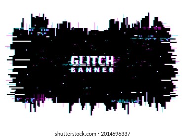 Digital color distortion glitch screen, lines and pixel noise background or banner. Television signal loss digital noise, abstract geometric vector pattern with square pixels