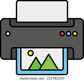 Digital Color Printer Concept, Print coming out of device Vector Color Icon Design, Video blogger Symbol, vlogger or videography equipment Sign, motion pictures and film maker Stock illustration