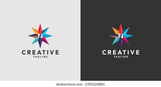 Digital colorful abstract icons, elements and symbols with logo initials, templates