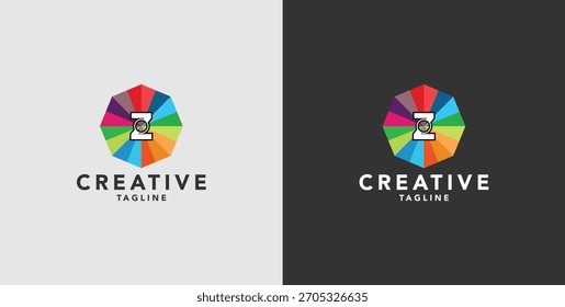 Digital colorful abstract icons, elements and symbols with logo initials, templates
