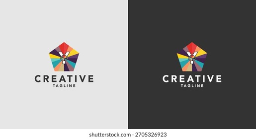 Digital colorful abstract icons, elements and symbols with logo initials, templates