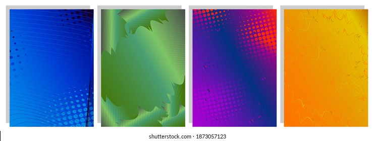 Digital colorful covers, templates, posters, placards, brochures, banners, flyers. Trendy striped geometric half tone background design collection with gradient.