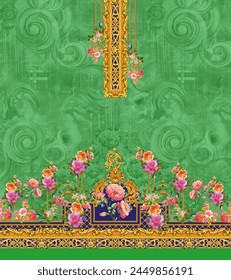 Digital colorful curti design, on green background. print design