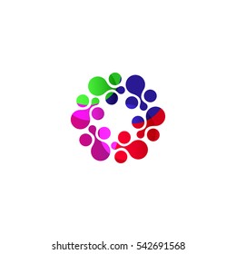 Digital colorful isolated circle logo template. Stylized abstract snowflake, flower or sun vector illustration. Polka dots round sign