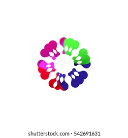 Digital colorful isolated circle logo template. Stylized abstract snowflake, flower or sun vector illustration. Polka dots round sign