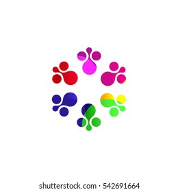 Digital colorful isolated circle logo template. Stylized abstract snowflake, flower or sun vector illustration. Polka dots round sign