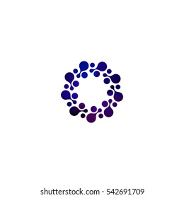 Digital colorful isolated circle logo template. Stylized abstract snowflake, flower or sun vector illustration. Polka dots round sign