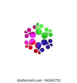 Digital colorful isolated circle logo template. Stylized abstract snowflake, flower or sun vector illustration. Polka dots round sign