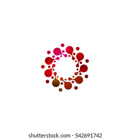 Digital colorful isolated circle logo template. Stylized abstract snowflake, flower or sun vector illustration. Polka dots round sign